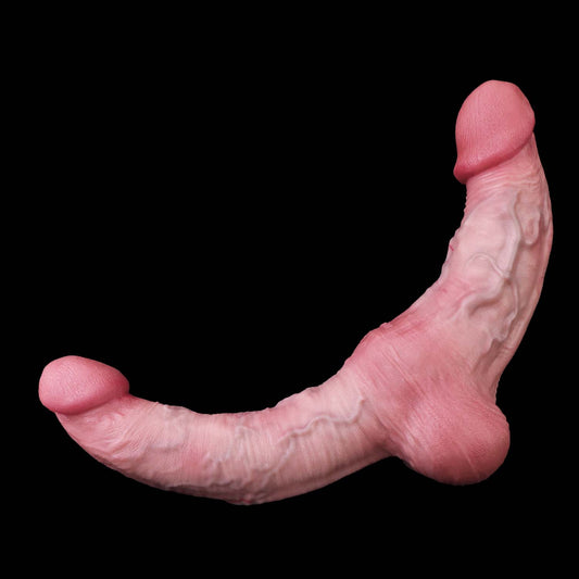 Double Dildo mit Hoden & T-Kopf-Design – Realistisches Venenrelief, Zwei Größen & Platin-Silikon für Frauen & Lesbische Paare