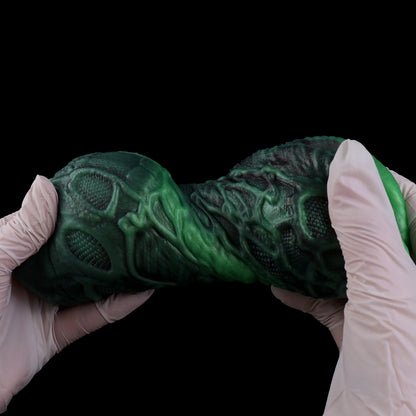 Alien Pocket Pussy mit Nervennetz-Textur – Röhrenstruktur, Biolumineszenz-Grün & Einzelkanal aus Platin-Silikon