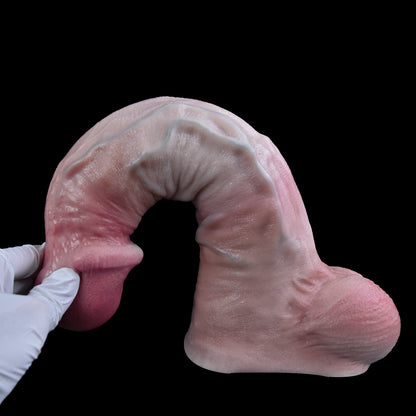 Realistischer Dildo | Platin-Flüssigsilikon | Doppelschicht |     Hauttextur mit Venen-Relief