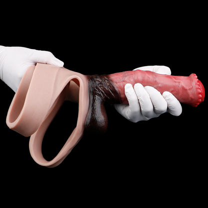 Umschnalldildo Pferd – Kugelkrone, Schwarze Hoden, Integrierter Anal-Stimulator & Fernbedienung