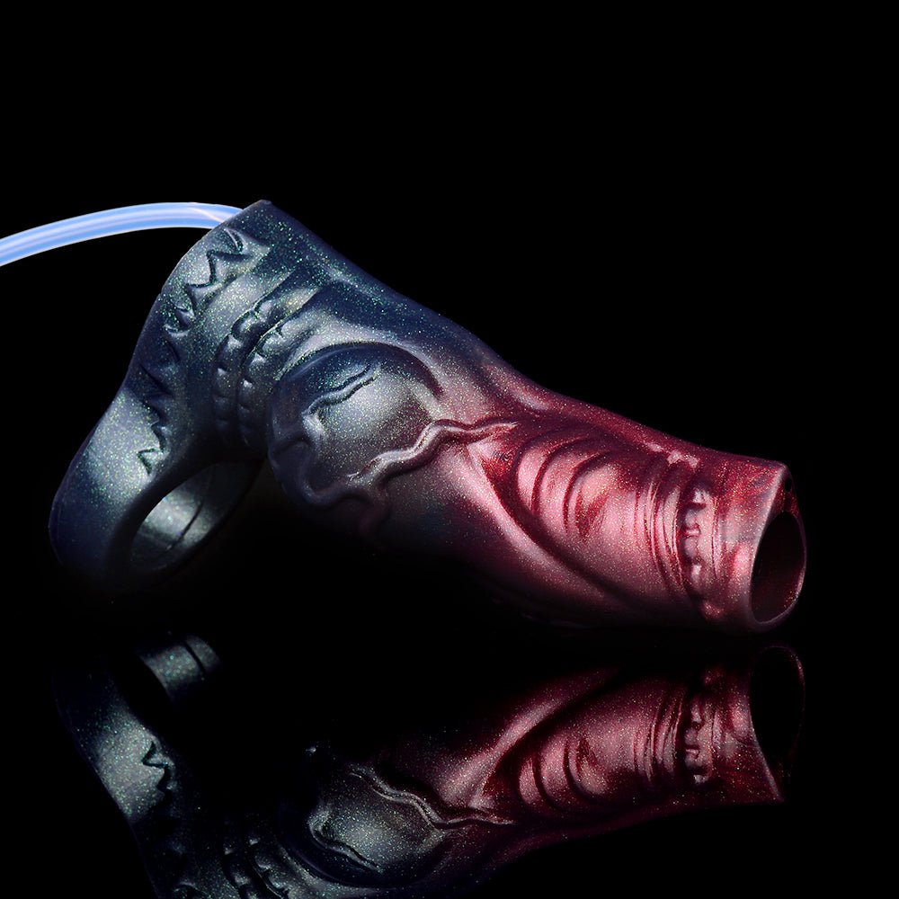Galaktischer Alien Penis Sleeve – Zweifarbig glitzernd, mit Spritzfunktion (Größen M & L)