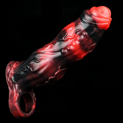 Penis Sleeve with Vein Relief & Lava Aesthetic – Textured Extension in a Bestial Design