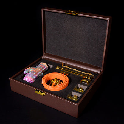 PURISM Cactus Mouth Gag Silicone - Luxury Gag Desert Botanical Blunt Silicone Spikes Pearlescent Orange Leather Strap