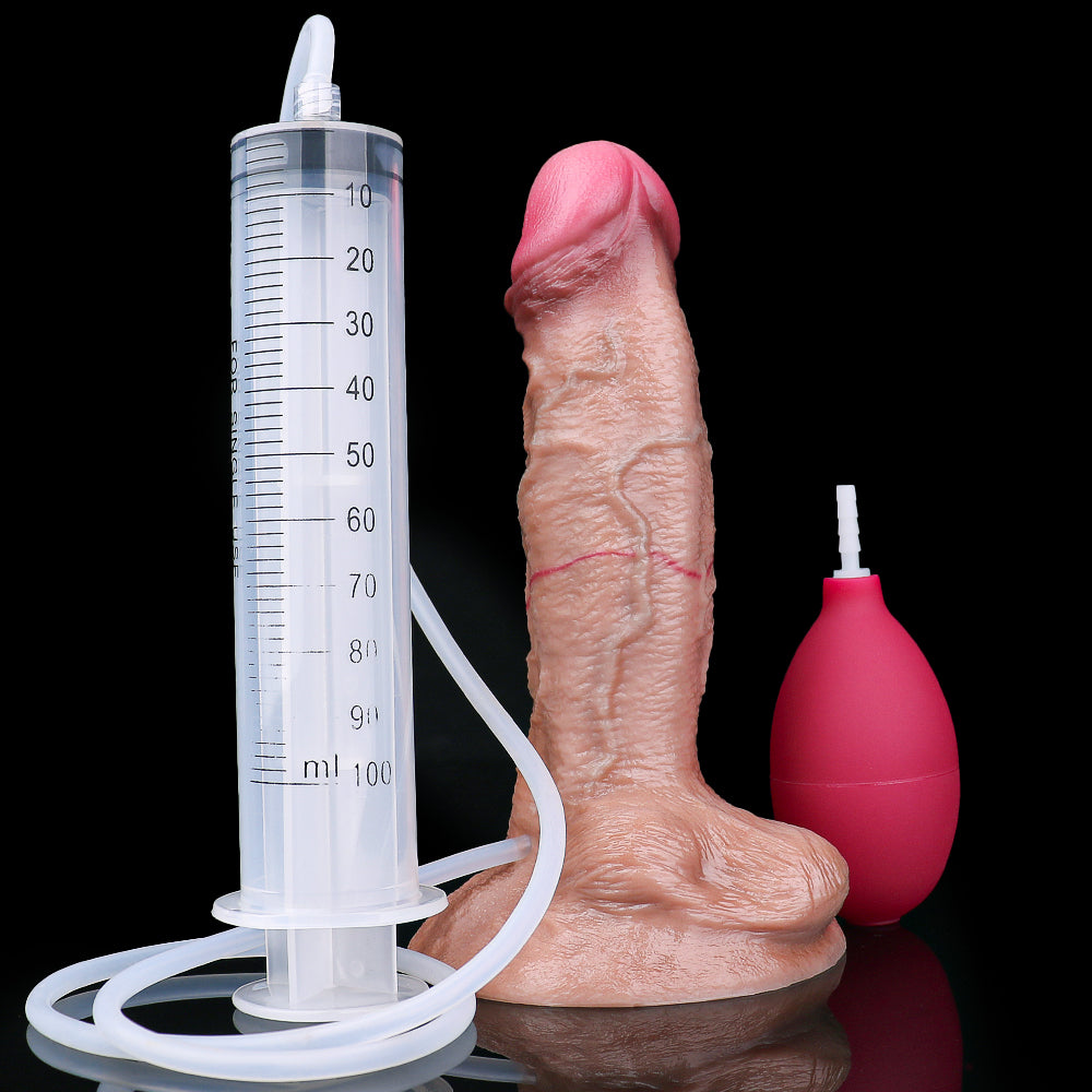 Hyper-Realistic Ejakulierender Dildo mit Handpumpe – Platin-Silikon, Realistische Struktur & Spritzfunktion