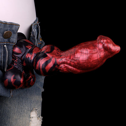 Canine Fantasy Dildo | Platinum Silicone Dog Anatomy Dildo mit Bulbus-Glandis-Expansionsknoten, Doppel-Anker-Sackkörper & Lava-Zweifarbguss – NNSX