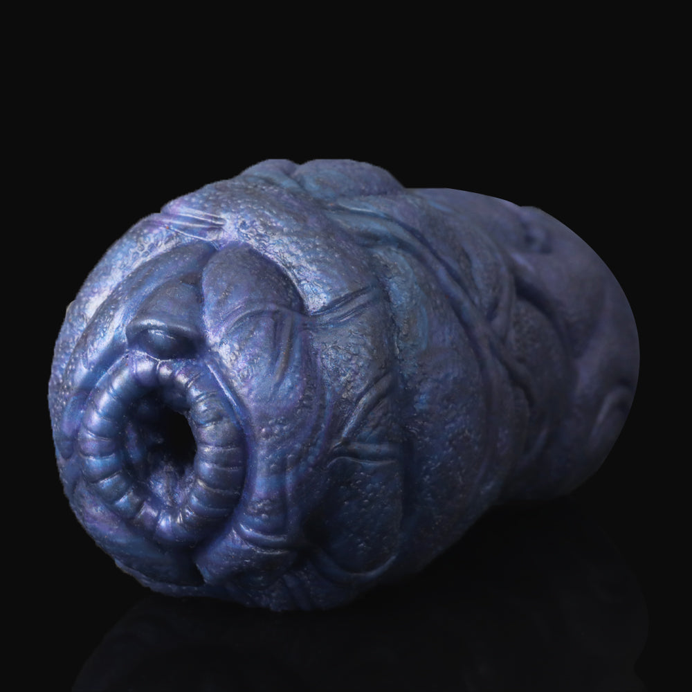 Stier-Vulva Pocket Pussy mit Spiraleingang & Organischer Lappenstruktur – Tiefes Kobaltblau-Violett, Körnige Textur & Platin-Silikon