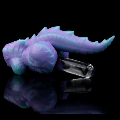Drachen-Torso Sexpuppe – Lavendelviolett & Cyan, Stachel-Drachenschwanz, Dunkelroter Eingang & Einzelkanal aus Platin-Silikon