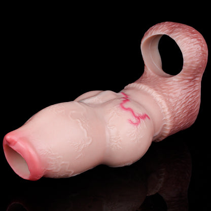 Realistic Penis Sleeve with Ball Design Made of Liquid Silicone - Ergonomic Open Sleeve with Natural Tone Gradient and Textured Base