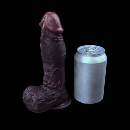 BBC Dildo Violet-Black – Large realistic dildo in deep dark violet with suction cup, branched vein network, asymmetrical testicles & ultra-flexible platinum silicone