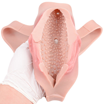 Juicy Realistic Pussy Panty Platinum Silicone - Wearable Vagina Prosthesis with Full-Body Nubs and Invisible Fit