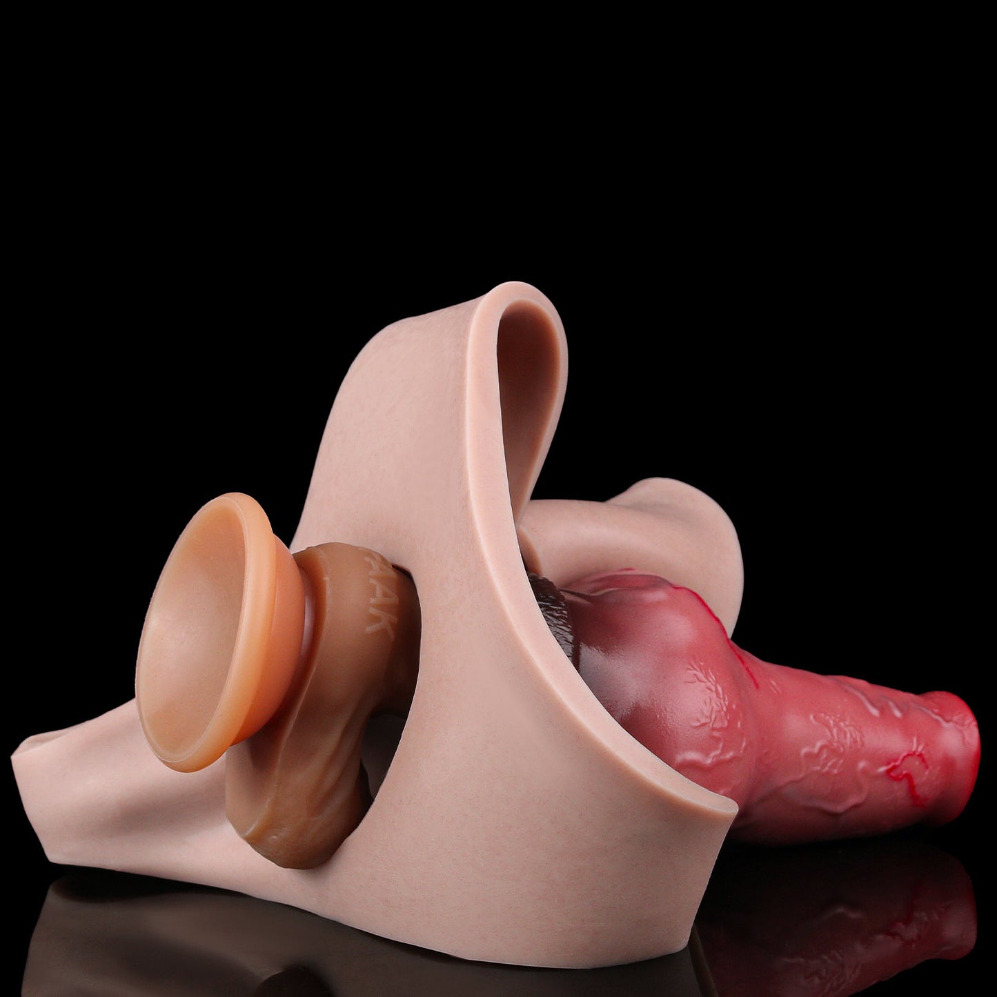 Hunde-Penis Sleeve im Dreiecks-Slip – Rosarosa Farbverlauf, Bulbus & Schwarze Hoden aus Platin-Silikon