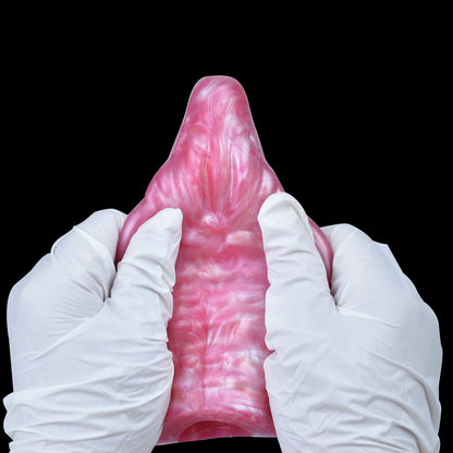 Perlmutt-Rosa Drachen Penishülle für Fantasy-Rollenspiele – Strukturierter Drachen-Penis Extender mit Hodenring für härtere Erektion & intensiven Sex