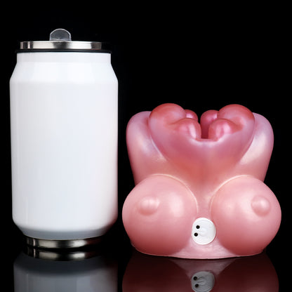 Kuh Mini Pocket Pussy in Hautfarben-Rosa mit Herzform-Eingang, Zwei Mini-Brüsten & Vibration – Perlschimmer, Realistisch & Platin-Silikon