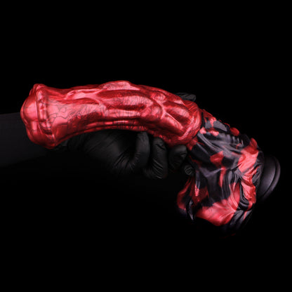 Wild Horse Dildo Fantasy - C-Kurve Flacher Kopf | Kugelknoten Krallenbasis Rot-Schwarz Platin