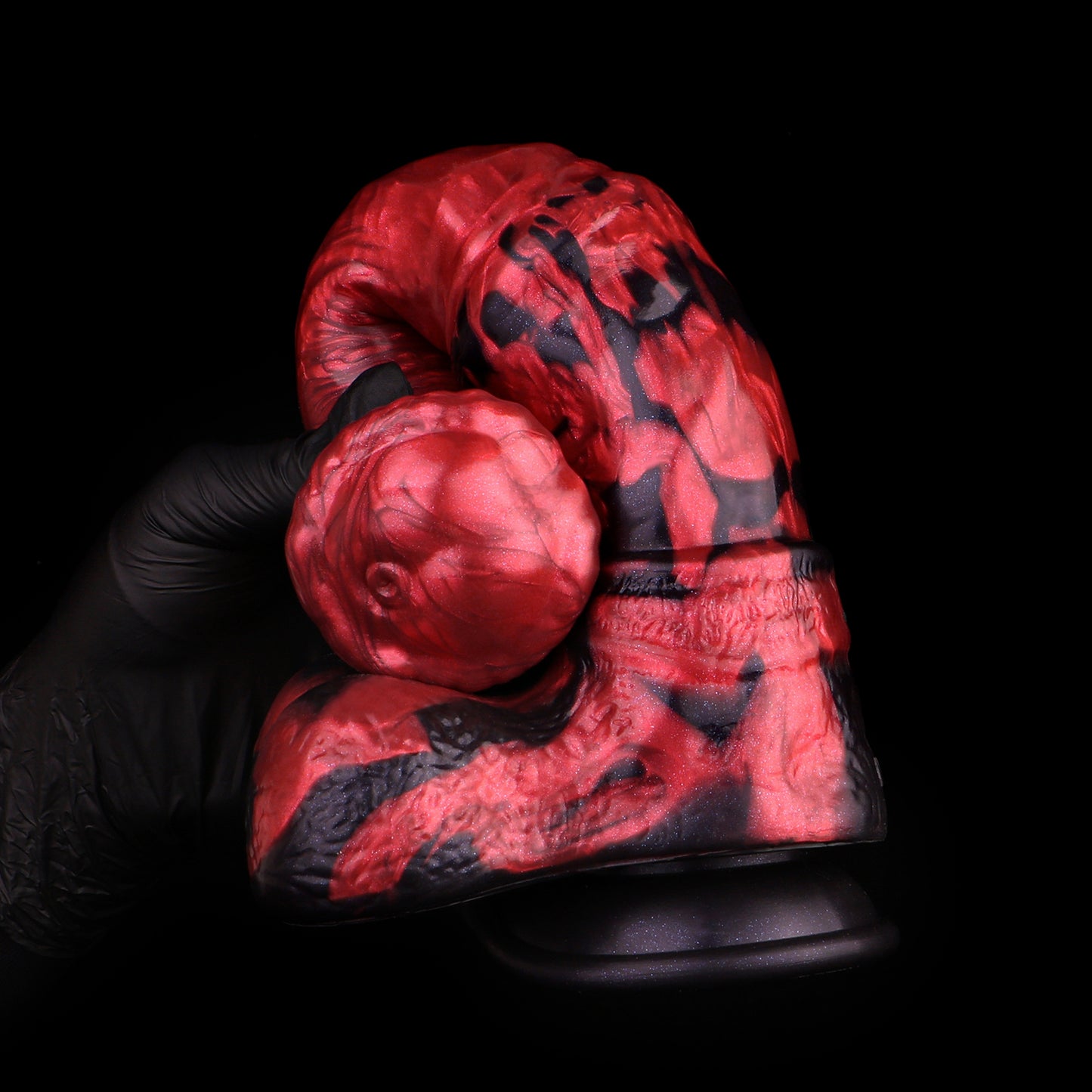 Scrotum Base Dragon Dildo XL - Hängende Hoden | Realistische Bälle Krallenbasis Rot-Schwarz Platin