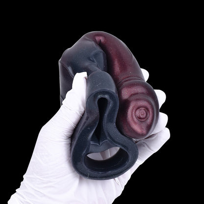 Glänzendes Burgunder Penis Sleeve mit Hodenring – Realistischer Penis Extender für mehr Ausdauer, Penisverlängerung & harte Nächte im Schlafzimmer