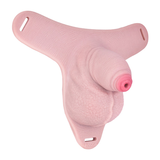 Silikon Peniskäfig mit Harnöffnung – Babyrosa, T-Form & Zwei Harness-Varianten aus Platin-Silikon