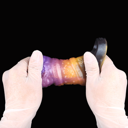 Penihülle Monsterhead – Violett-Orange-Gold, Offene Eichel & Medizinisches Silikon
