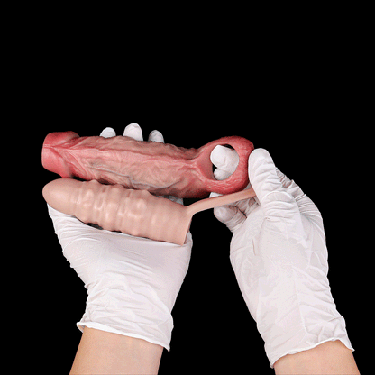 2-in-1 Realistische Penihülle & Anal-Plug – Hautfarbener Penis-Sleeve zur Verdickung inkl. Hodenring & Prostata-Stimulation für Ausdauer