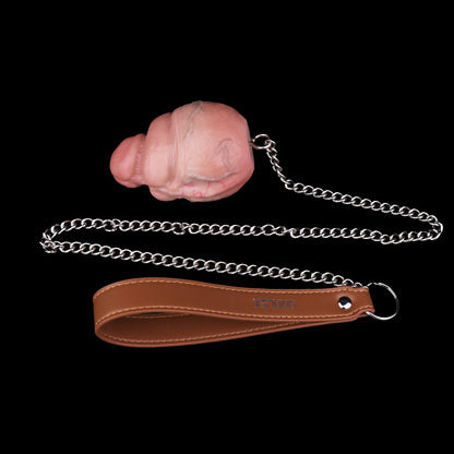 Butt Plug mit Eichel & Hodenpaar – Realistisches Frenulum, Venenrelief & Abnehmbare Stahlkette aus Platin-Silikon (S/L)