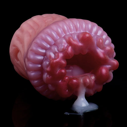 Schuppentier Mini Pocket Pussy in Rosenrosa-Hellviolett mit Korallen-Eingang, Spiralstruktur & Vibration – Perlschimmer, Fernbedienung & Platin-Silikon