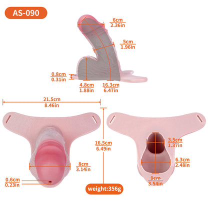 XXL Peniskäfig mit Venenrelief & Großem Hodenvolumen – Naturhautton, Harnöffnung & Zwei Harness-Varianten aus Platin-Silikon