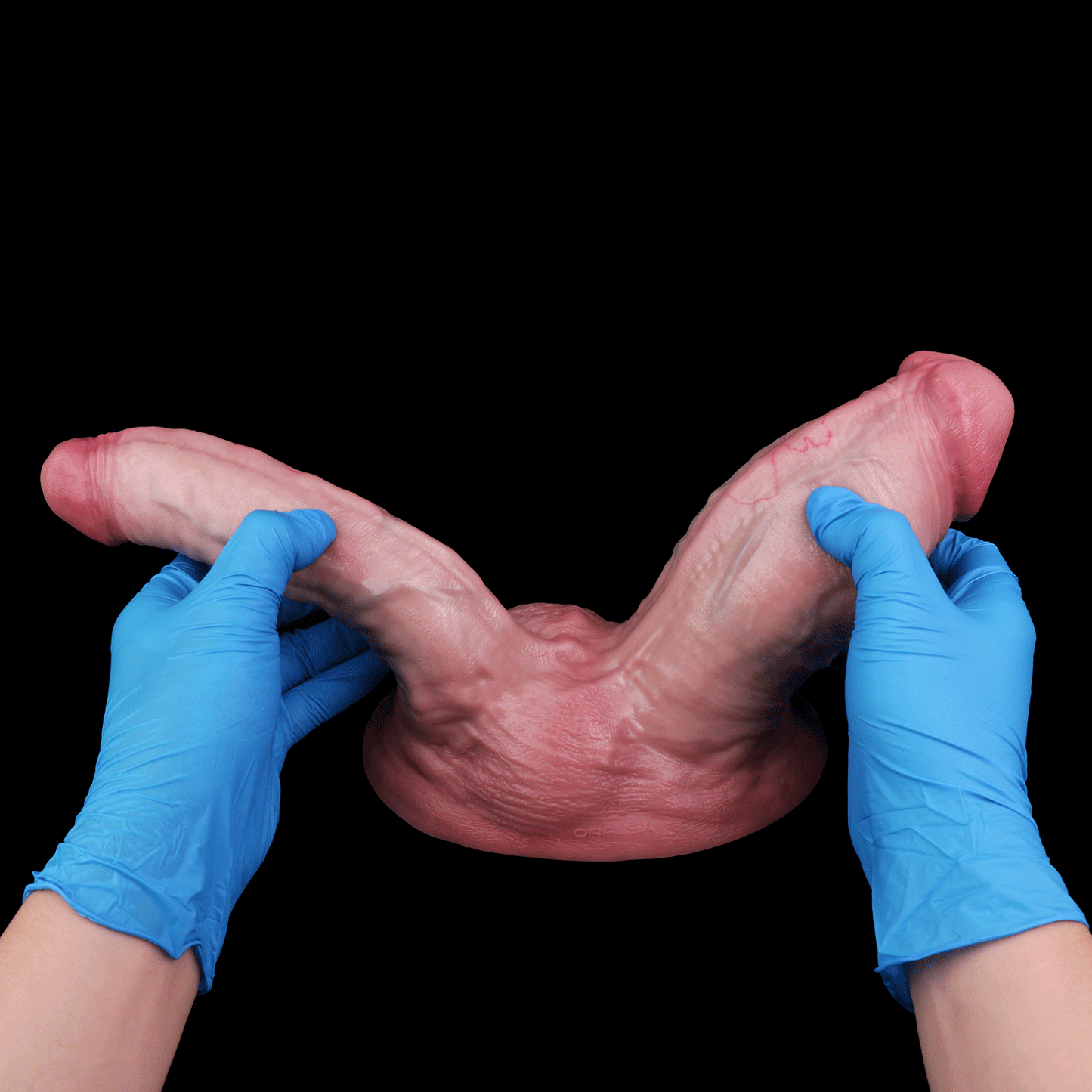 Double Dildo in Helles Hautrosa – Kurz-Dick & Schlank-Lang, Kräftige Venenstruktur & Saugnapf aus Doppelschicht-Platin-Silikon