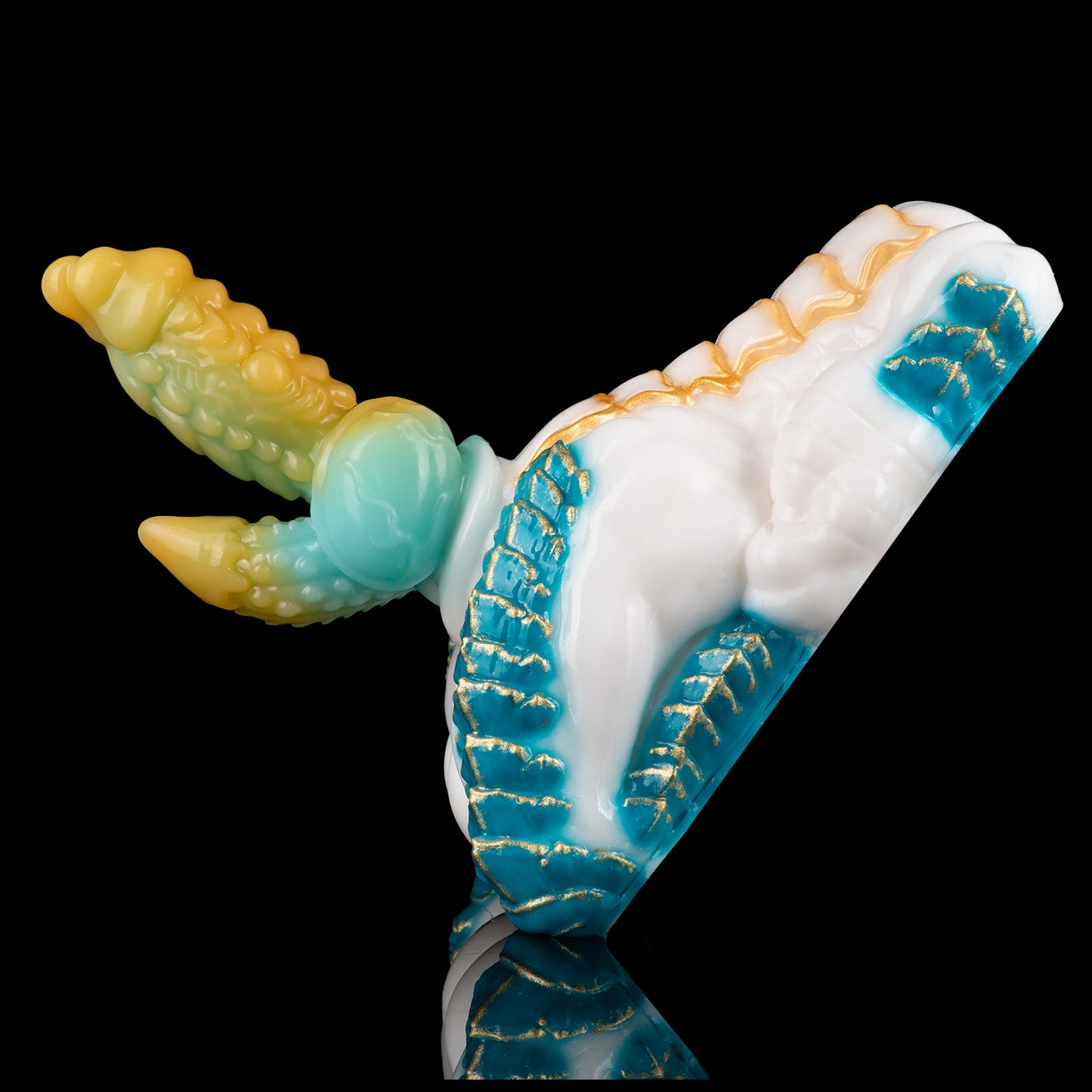 Sexpuppen Drachen-Torso – Weiß-Blau-Gold, Gestufte Drachenpenis & Realistische Schuppen