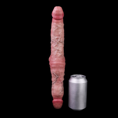 Doppeldildo mit Spiralschaft & Hoden – Realistisches Venenrelief, Zwei Köpfe & Platin-Silikon für Frauen & Lesbische Paare
