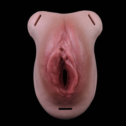 Silikon-Pussy-Panties mit offenen Schamlippen & Lederriemen | Ultimatives Transgender Vaginal-Gaff für intime Rollenspiele