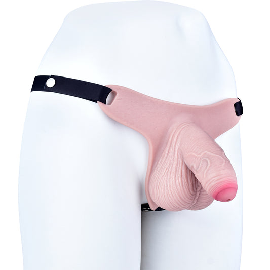 Peniskäfig mit Vorhaut & Spiralfalten – Babyrosa, Harnöffnung & Zwei Harness-Varianten aus Platin-Silikon
