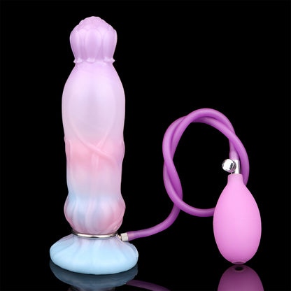 Aufblasbarer Pastell Fantasy Dildo mit Blütenknospe – Silikon Saugnapf-Toy für magische Solo-Sessions