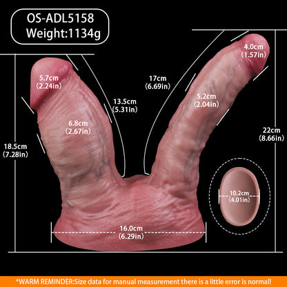 Double Dildo in Helles Hautrosa – Kurz-Dick & Schlank-Lang, Kräftige Venenstruktur & Saugnapf aus Doppelschicht-Platin-Silikon