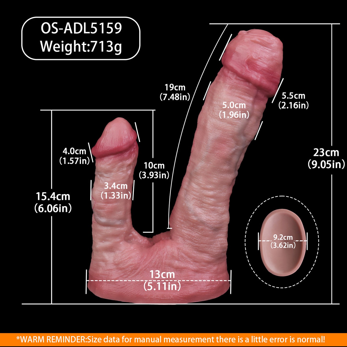 Double Dildo in Mittlerem Hautrosa – Kurz-Groß & Kurz-Klein, Spiralfalten, Penisring & Saugnapf aus Doppelschicht-Platin-Silikon