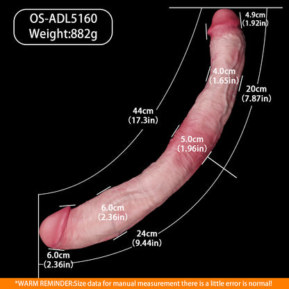 Extralanger Double Dildo in Zweifarbigem Rosenrosa – Dick & Dünn, Venenstruktur & Hautfalten für Couples aus Doppelschicht-Platin-Silikon