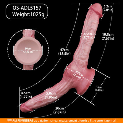 Double Dildo in Rosenrosa-Marmor mit Zwei Enden, Venenstruktur & Saugnapf – Ein dickes & ein dünnes Ende, Hautfalten & Platin-Silikon