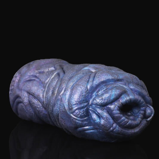 Stier-Vulva Pocket Pussy mit Spiraleingang & Organischer Lappenstruktur – Tiefes Kobaltblau-Violett, Körnige Textur & Platin-Silikon