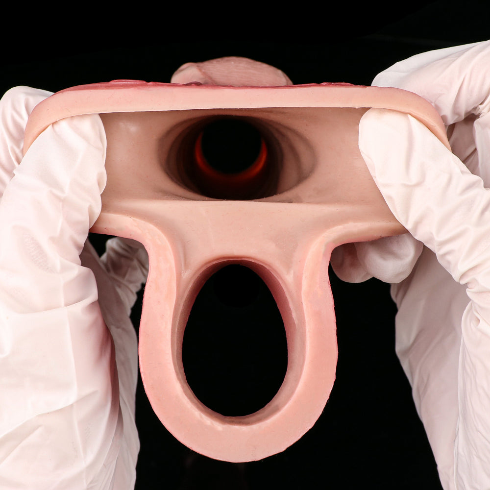 Realistische Penis Hülle mit Hodenring & Eichel-Aussparung – Silikon Sleeve in natürlicher Hautfarbe für maximale Power
