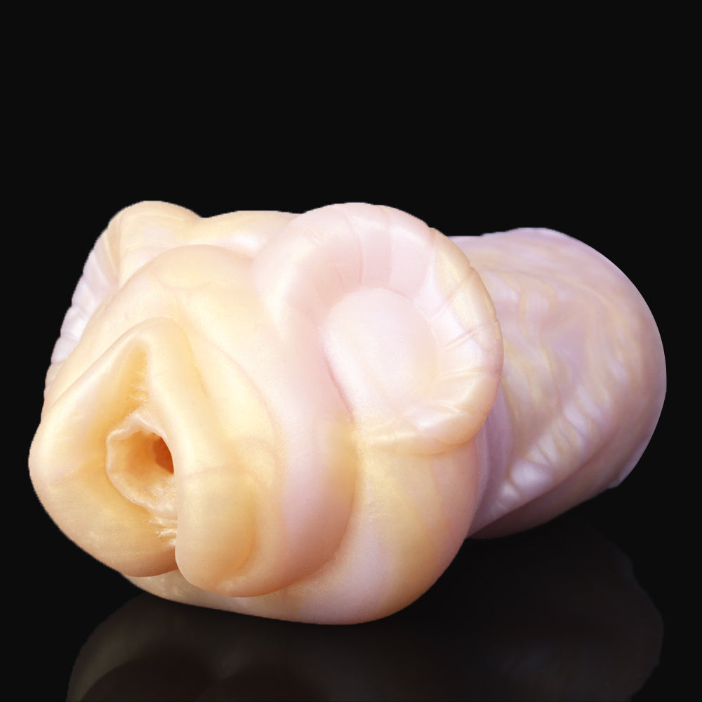 Widder Pocket Pussy mit Widderhörnern & Wolltextur – Cremeweiß-Rosarosa Perlmutt, Realistische Vulva & Platin-Silikon