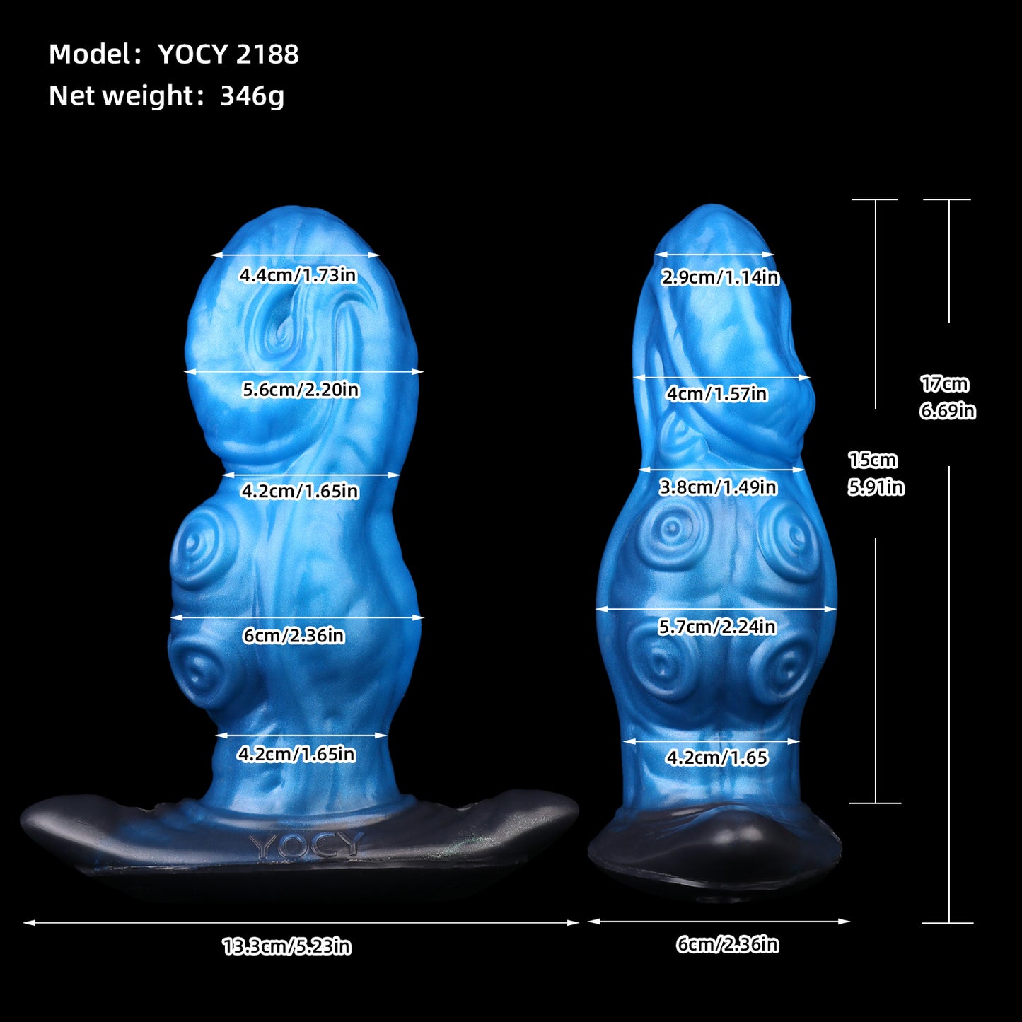 Ozeanblau & Dreierlei Fantasy Dildo– Tintenfisch-Dildo mit Embryonalen Wirbelknöpfen, Spiralkopf