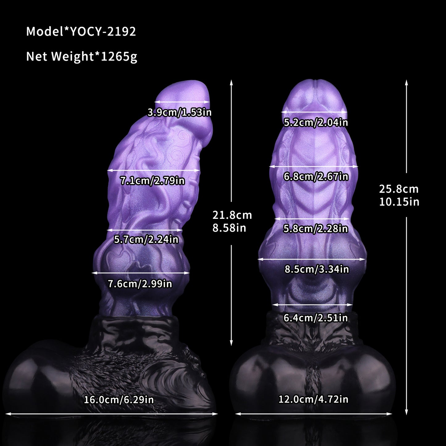 Fantasy Dildo Tentakel – Violett-Schwarz, Doppelseitig, Zwei Hoden & Saugnapf