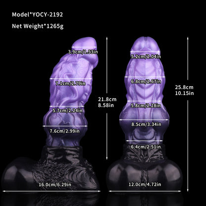 Fantasy Dildo Tentakel – Violett-Schwarz, Doppelseitig, Zwei Hoden & Saugnapf
