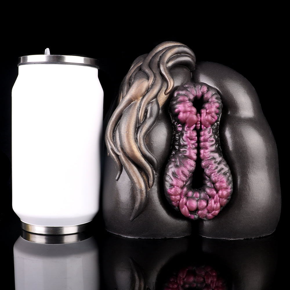 Pferde Horse Pussy – Dark Brown, Copper Bronze Mane, Pink-Purple Ball Nipple Vulva & Dual Canal (Vaginal + Anal) made of Platinum Silicone |