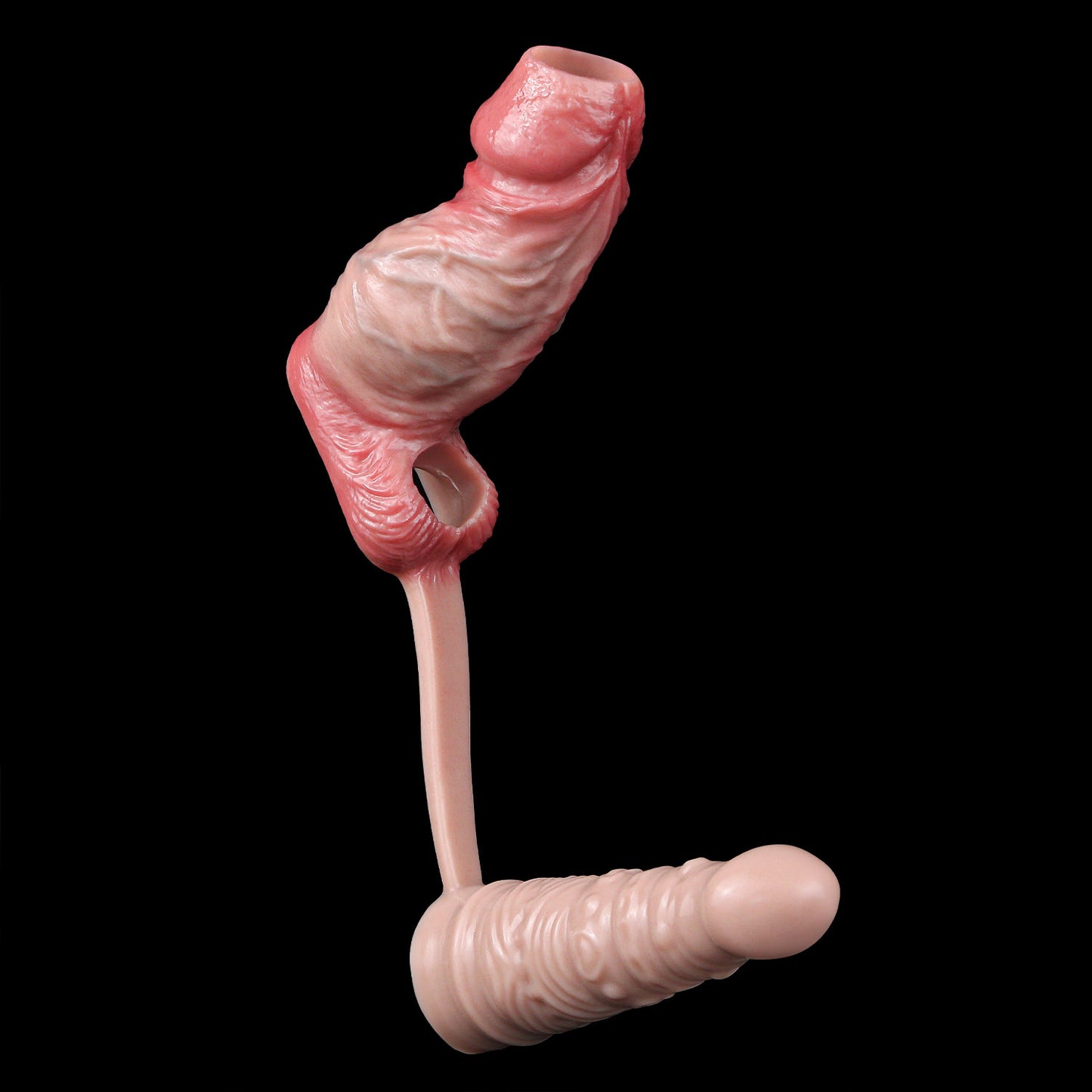 Penis Sleeve & Butt Plug Set Pfirsichrosa – Spiralrelief, Innennoppen & Vibro-Plug in S/M