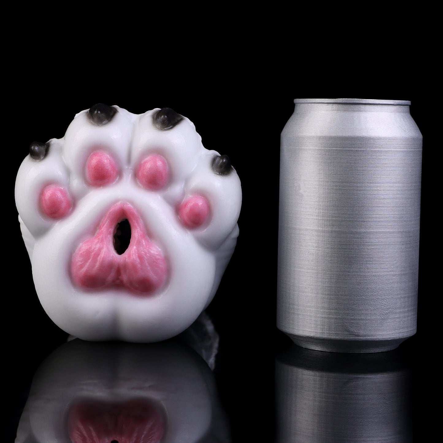 Wolfspfoten-Masturbator Pocket Pussy – Rosenrosa Ballen, Schwarze Krallen, Weiß-Grau Wirbelmarmorierung & Einzelkanal aus Platin-Silikon