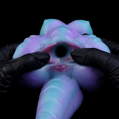 Drachen-Torso Sexpuppe – Lavendelviolett & Cyan, Stachel-Drachenschwanz, Dunkelroter Eingang & Einzelkanal aus Platin-Silikon