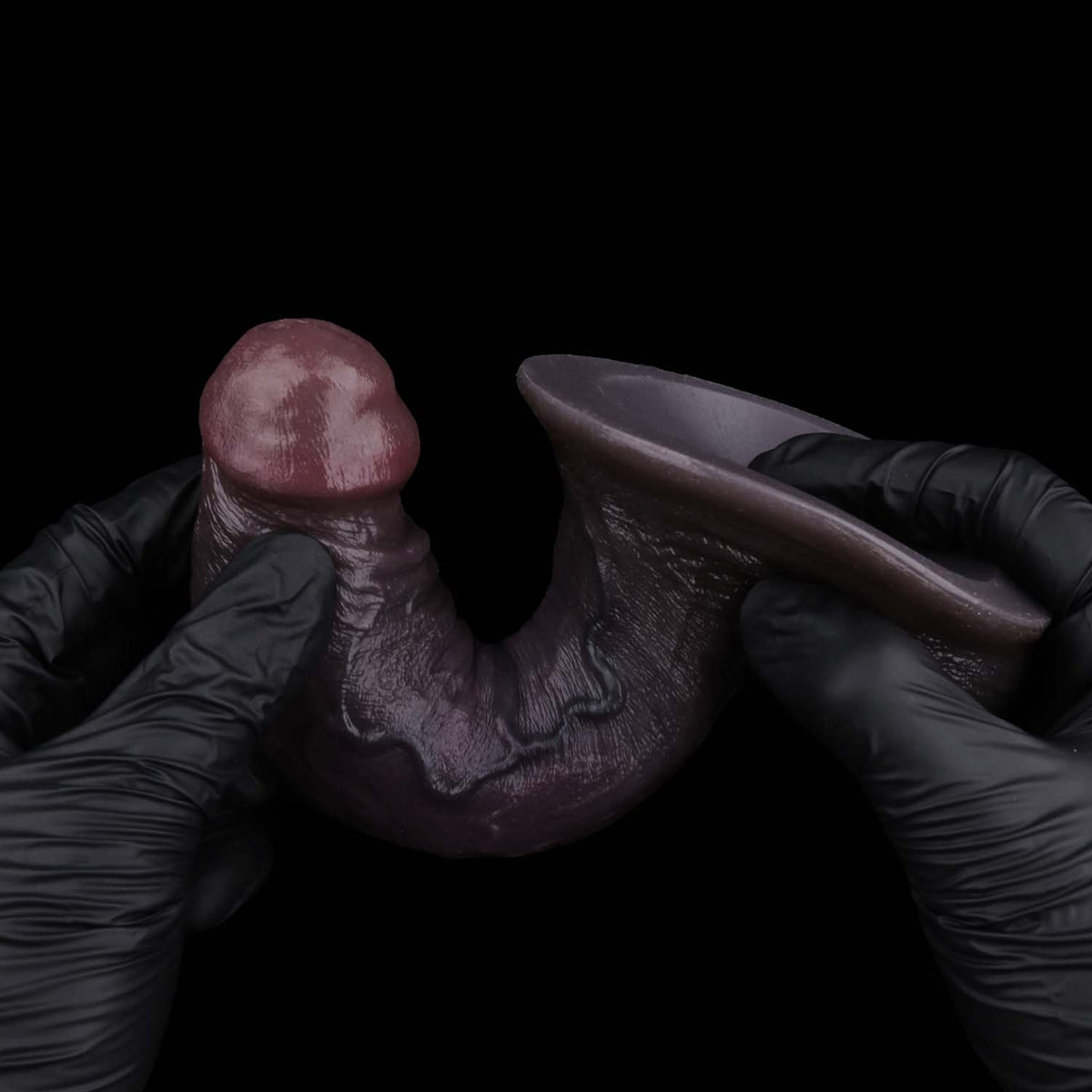 BBC Dildo Purple-Black – Mushroom-head glans, wide corona, massive dual balls, parallel main veins & curvy shaft made of dual-layer platinum silicone