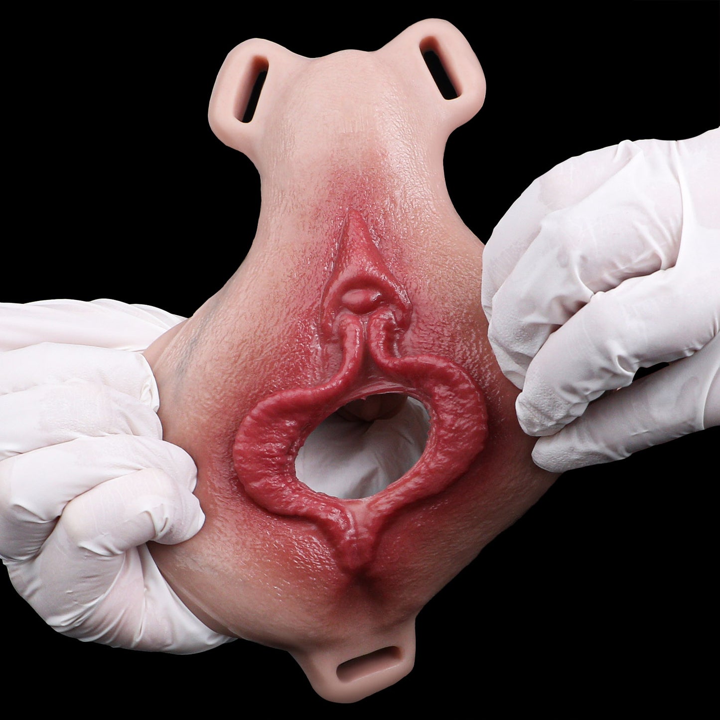 Vagina-Prothese mit gespreizten Schamlippen & Vibration – Offene Vulva, Fernbedienung & Platin-Silikon für Sie & Ihn