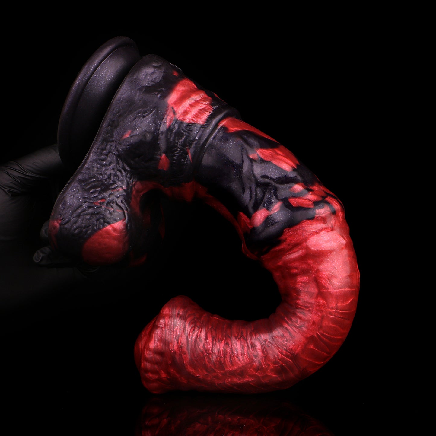 Scrotum Base Dragon Dildo XL - Hängende Hoden | Realistische Bälle Krallenbasis Rot-Schwarz Platin