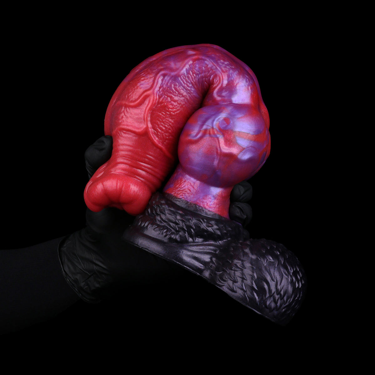 Drachenpuls Dog Dildo – Radialblüten-Glans, Grob-Unregelmäßige Aderreliefstruktur, Dual-Knotenschaft & Schwarzer Drachenschuppen-Hodensaugnapf-Sockel aus Platin-Silikon